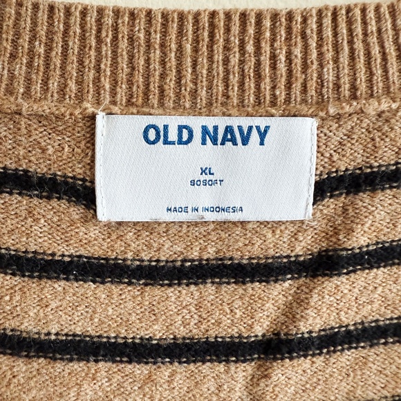Old Navy SoSoft V-Neck Sweater Women’s XL Brown Stripe Cozy Fall Knit Neutral - Picture 7 of 10